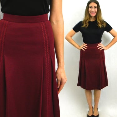 1960s Burgundy Wool Skirt | 60s A-Line Preppy Skirt | Extra Small 