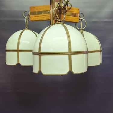 Vintage 3-light Chandelier with stained glass shades 17" H 20" D