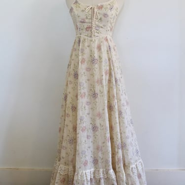 1970s Gunne Sax Dress - Floral Prairie Dress - Cottage Core - Bohemian Maxi - Wedding Dress - Floral Gunne Sax 