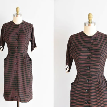 1950s Orange Truffle dress/ vintage 50s cotton daydress / stripe cotton dress 