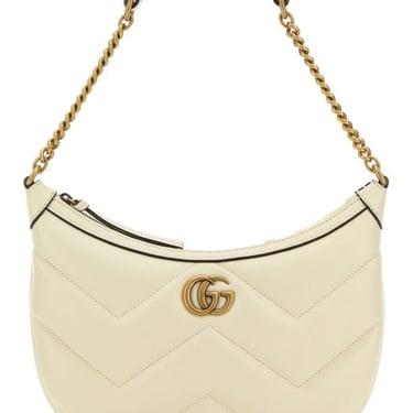 Gucci Woman Ivory Leather Gg Marmont Shoulder Bag