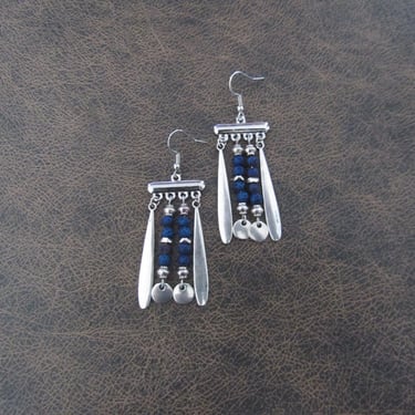 Blue lava rock and silver chandelier earrings 