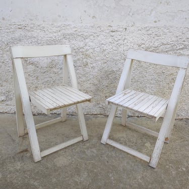 Pair of Vintage Folding Chairs/ Stol Kamnik Chairs/ Aldo Jacober Style Design/ White Foldind Chairs/ Yugoslavia/60s 