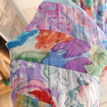 Vintage Cotton / Soft Impressionist  Print Flowy Maxi Skirt with Lots of Color / M 