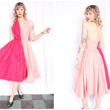 1950s Iconic & Rare Color Block Halter Dress - Xsmall 