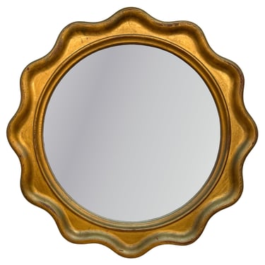 Round Mirror in Undulating Wood Frame