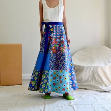 patchwork 70s wrap maxi skirt 