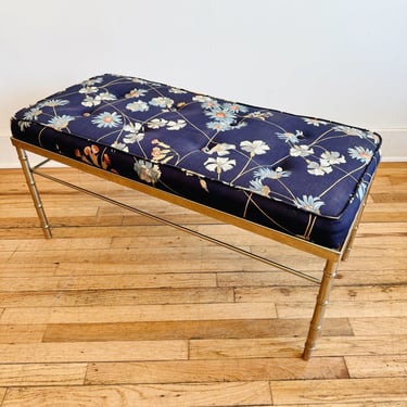 Floral Bench with Faux Bamboo Chrome Base