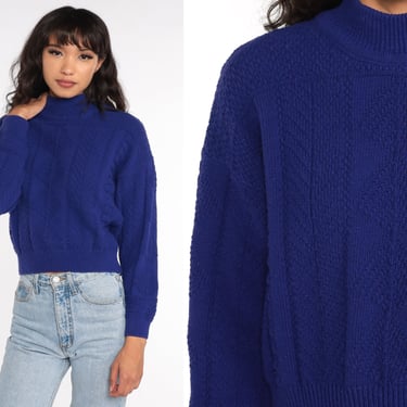 80s Cropped Sweater Mock Neck Cotton Knit Purple Sweater Lizsport Liz Claiborne Geometric 90s Crop Sweater Vintage Pullover Retro Small S 