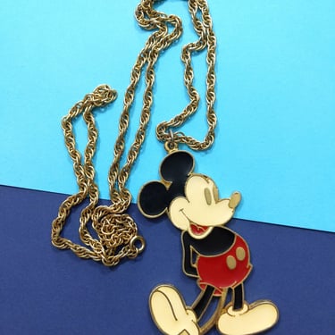 Large Vintage 70s Mickey Mouse Pendant Necklace 