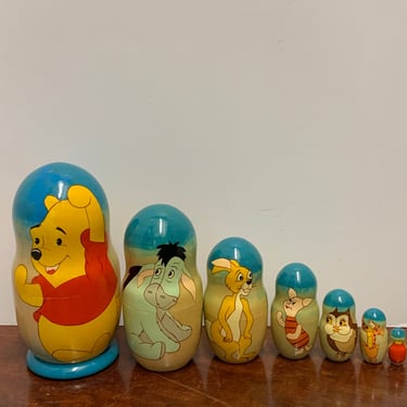 Vintage Hand Painted and Signed Winnie the Pooh Nesting Dolls 