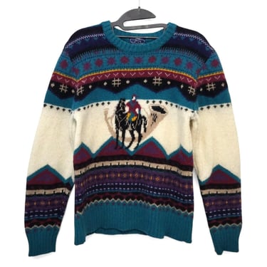 1980s Vintage Woolrich Equestrian Sweater, Womens 100% Wool Western Fair Isle Pullover, 1990s Chunky Outdoor Alpine Nordic Sweatshirt 
