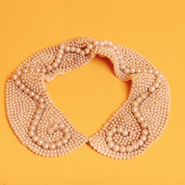 50s Light Beige Beaded Peter Pan Attachable Collar Vintage Bridal Bead Silk Champagne Collar 