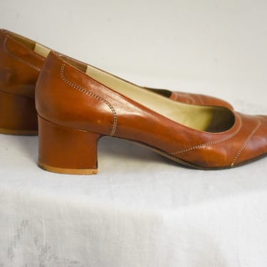 1980s Ferragamo Brown Leather Heels, Size 8AA 