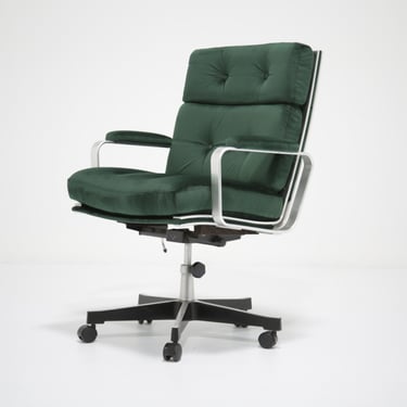 Vintage Swedish Green Velvet Swivel Office Chair by Karl Erik Ekselius for JOC Vetlanda, 1970s.