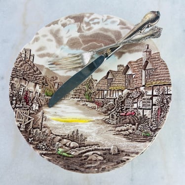 6 x Vintage Johnson Bros Olde English Countryside Plates, 1970s Brown Transferware Hand Engraved, English Plates, Housewarming Gift 