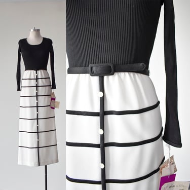 1970s Black & White Longsleeve Maxi Dress 