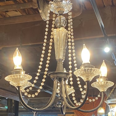 Small 5 light Iron Chandelier w Beaded Glass Accents