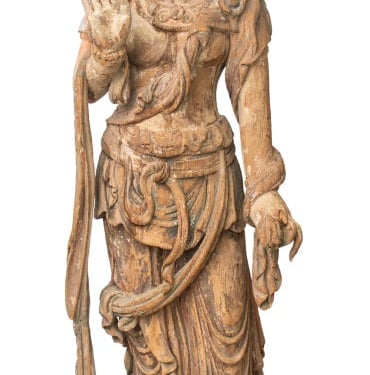 Chinese Monumental Carved Wood Standing Guanyin
