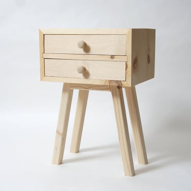 Nightstand with 2 drawers, tapered legs - Raw 