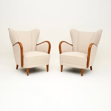 Pair of Swedish Art Deco Armchairs in Satin Birch