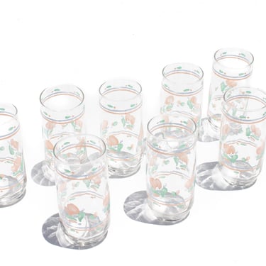 Set of 8 Vintage Pfaltzgraff Pink Floral Glasses, Drinkware, Tumblers, Vintage Glassware 