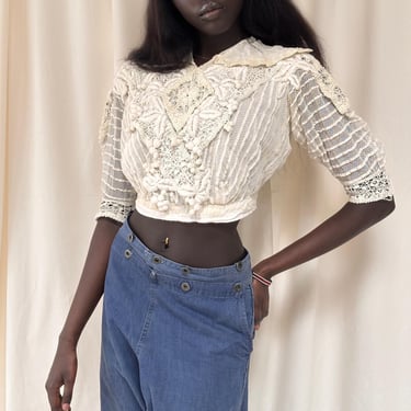 Vintage 1900’s Edwardian Ivory Lace Blouse with Tatting 