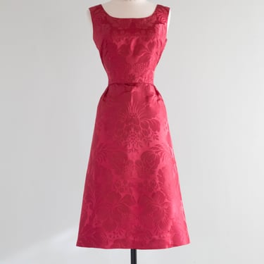 Gorgeous 1950's Cranberry Scalamandre Silk Brocade Cocktail Dress & Jacket / Small