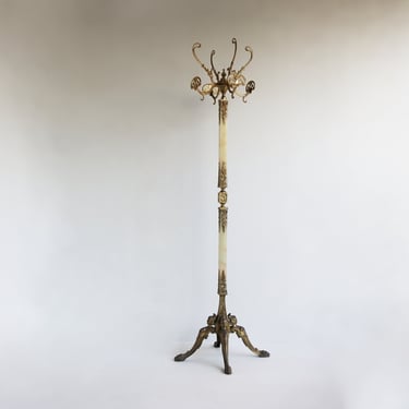 Luxurious Italian Free Standing Coat Rack Marble & Brass Hat Rack Clothes Rack Hollywood Regency Hall Stand Vintage Hall Floor Stand 1960s 