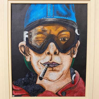 Vintage Street Art Painting of Punk in Ski Goggles - Rare 1990s Street Style Artwork - Cool Underground Paintings - Hip Hop Culture - Rare 