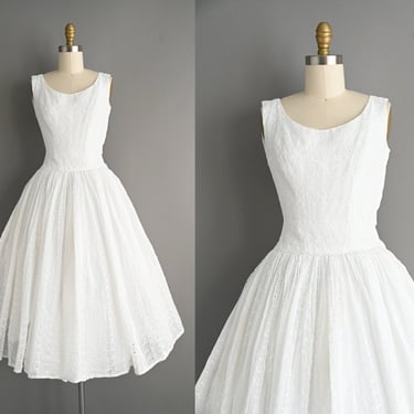 vintage 1950s White Eylet Cupcake Party Prom Dress | XS 