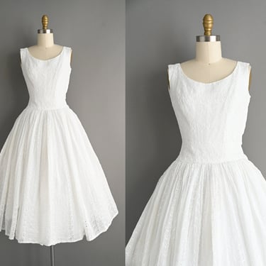 vintage 1950s White Eylet Cupcake Party Prom Dress | XS 