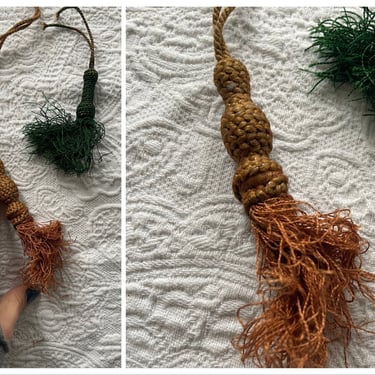 Pair of authentic Victorian tassels, forest green & dusty apricot | antique trimmings for crafts 