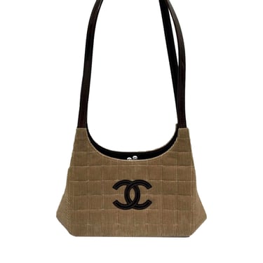 Chanel Corduroy Logo Shoulder Bag