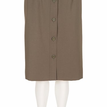 Yves Saint Laurent 1980s Vintage Olive Brown Wool Gabardine Button-Up Skirt Sz XS 