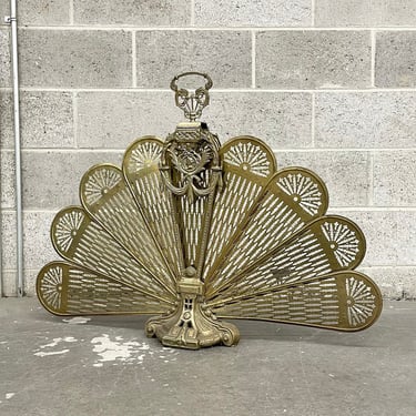 Vintage Fireplace Screen Retro 1980s Victorian Style + Peacock Fan + Cameo + Ornate + Folding + Filigree + Gold Brass + Home Accent + Decor by RetrospectVintage215
