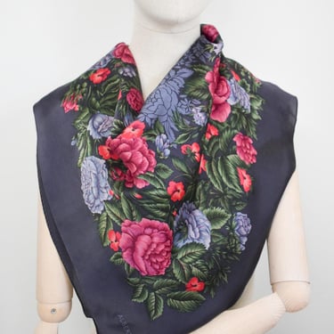 1980s Albert Nipon Floral Silk Scarf 