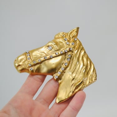 90s Vintage Gold Horse Pony Belt Buckle Gold Rhinestone Crystal Pony Rodeo Cowgirl Cowboy Belt Buckle Large Gold Horse Wedding Belt Buckle 