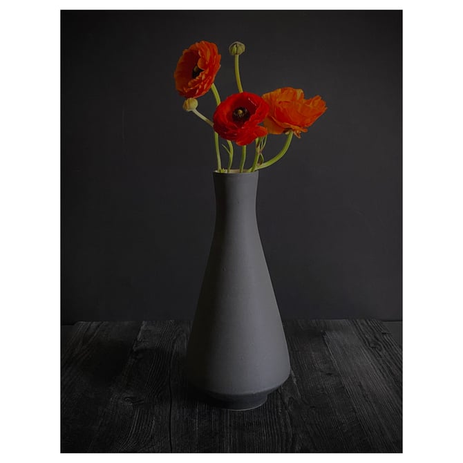 SHIPS NOW- Seconds Sale- Tall Ceramic Stoneware Reactor Vase in Slate Matte Black by Sara Paloma Pottery 
