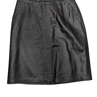 L.K. Bennett - Black Leather Gold-Tone Studded Skirt Sz 4