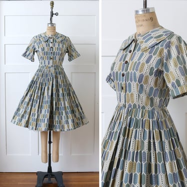 vintage 1960s shirtwaist dress • abstract print cotton short sleeve dress 