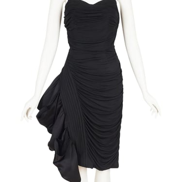 Lilli Diamond 1950s Vintage Black Ruched Rayon Jersey Cocktail Dress Sz XS 