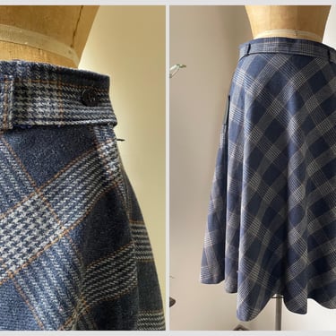 Vintage ‘70s Century of Boston slate blue bias plaid wool skirt | A- line below the knee skirt, Academia aesthetic, M 