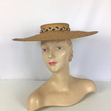 Vintage 40s hat | Vintage braided woven straw  wide brim hat  | 1940s New York Creations millinery 