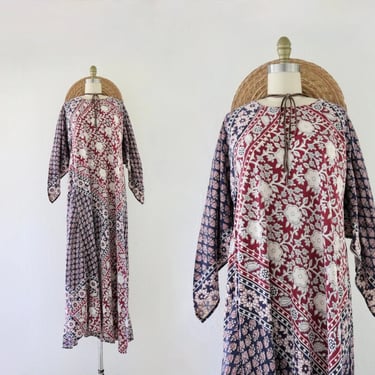 70's block print cotton kaftan 