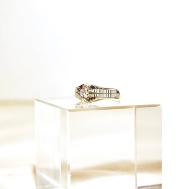 Vintage 18K White Gold Diamond Solitaire Ring, .25 CT Brilliant Diamond, Art Deco Men's Wedding Ring, Size 10 1/4 US 