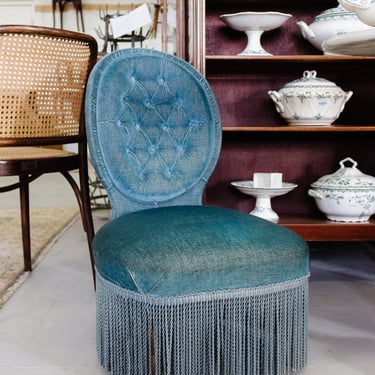 pair of vintage french "petite" velvet slipper chairs