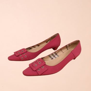 Pink Toe Buckle Designer Kitten Heels By Burberry, 38.5