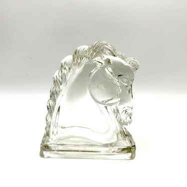 Federal Glass Horse Head Bookend or Figure for Display, Vintage Clear Horse Motif, Retro MCM Pressed Glass, Glassware 
