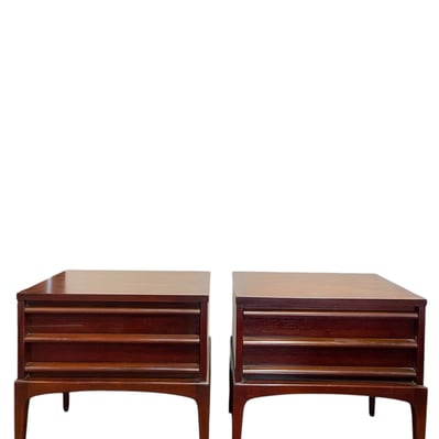 Mid Century Walnut &#8216;Rhythm&#8217; Collection Nightstands by Lane Furniture, c. 1970